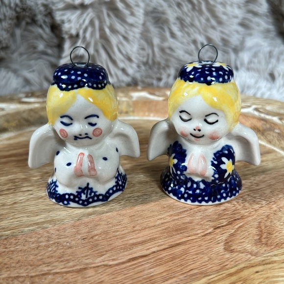 POLISH POTTERY CROSS AND PRAYING ANGELS ORNAMENT SET - Picture 12 of 13